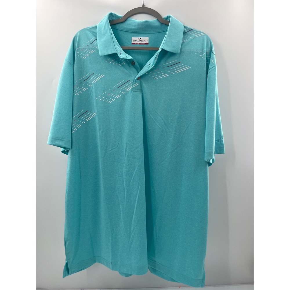 Grand Slam Performance Mens XXL Teal Heather Geometric Graphic Golf Polo Shirt